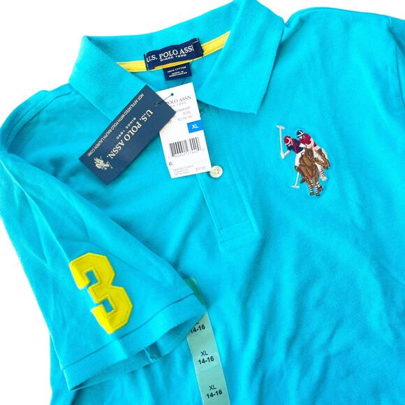 U.S. Polo Assn. Boys XL (14–16) Polo Shirt Logo #3 Turquoise Blue Yellow NWT - Picture 1 of 6